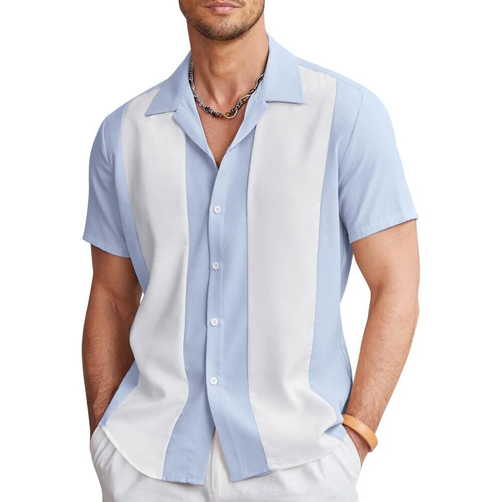 ❤️Men's White Casual Button Down Shirts Vintage  Bowling Summer Beach Shirts